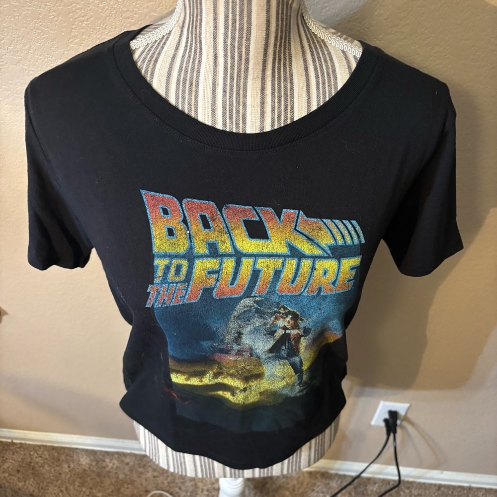 Back to the Future Tee XL Jrs Black Graphic Cropped Short Sleeves Marty McFly - Picture 2 of 11